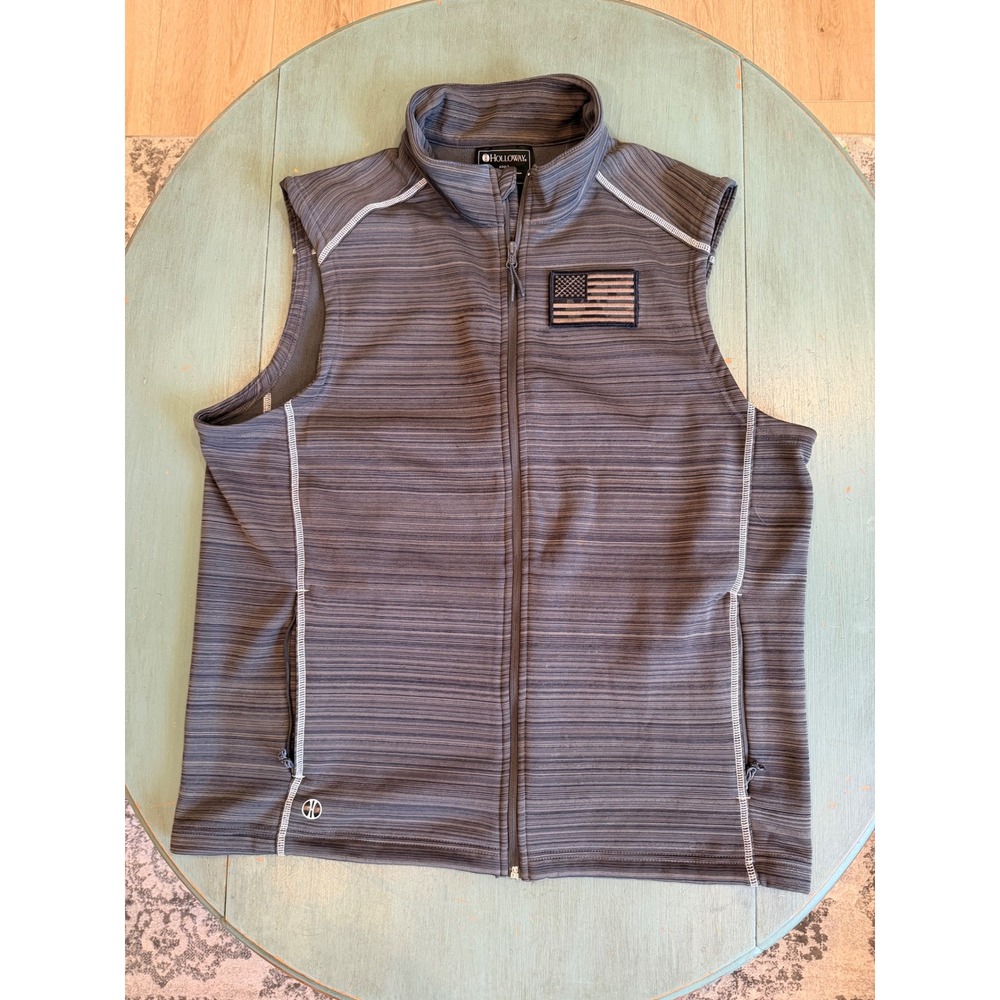Holloway Mens Space Dye Full Zip Fleece Vest Grey American Flag Patch 229515 L